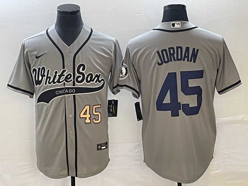 Mens Chicago White Sox #45 Michael Jordan Number Grey Cool Base Stitched Baseball Jersey